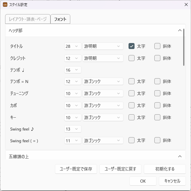 スタイル設定 - フォント